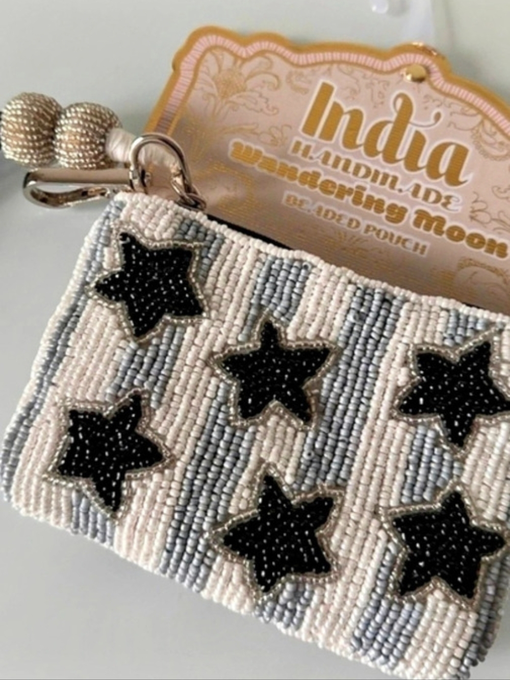 🖤▪️Wandering Moon▪️ Black Star Beaded Pouch Beaded Star White & Black NWT